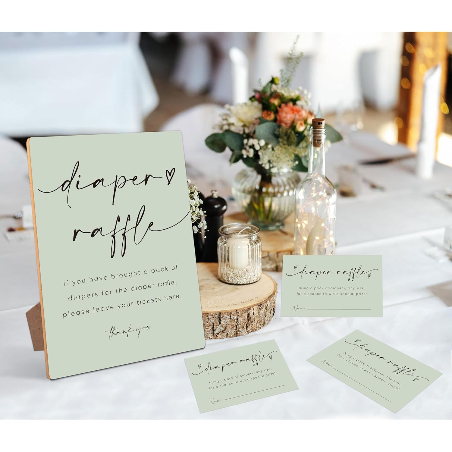 Baby Shower Diaper Raffle Game,Baby Shower Games,Baby Shower Decorations,Baby Shower Signs,Gender Reveal Decorations,1 Wooden Play Sign With Stand And 50 Diaper Raffle Tickets Set?Green03?