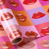 Valentine'S Red Lips Wrapping Paper Roll, Lips With Colorful Checkered Pattern For Valentine'S Day, Wedding, Birthday, Holiday, Party, Bridal Shower, Anniversary - 17 Inches X 32.8 Feet