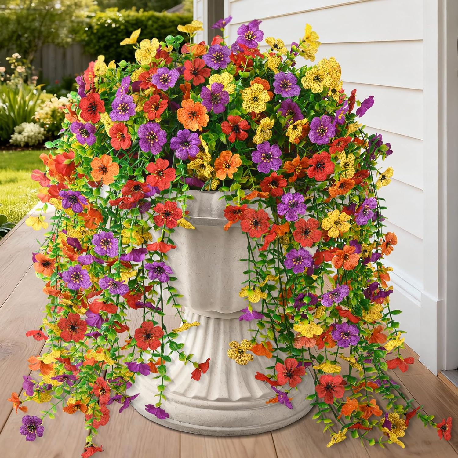 Artificial Hanging Flowers For Outdoor, 8Pcs Fake Flowers Faux Silk Daisy With Eucalyptus Leaves, Uv Resistant Aritificial Outdoor Flowers For Spring Home Patio Balcony Yard Porch Decor