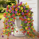 Artificial Hanging Flowers For Outdoor, 8Pcs Fake Flowers Faux Silk Daisy With Eucalyptus Leaves, Uv Resistant Aritificial Outdoor Flowers For Spring Home Patio Balcony Yard Porch Decor