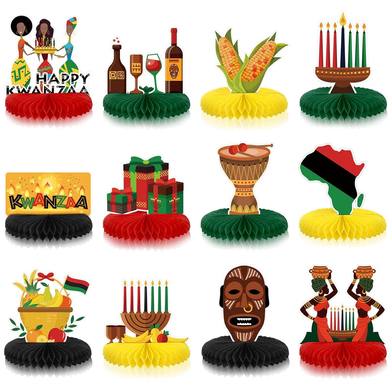 12 Pieces Kwanzaa Decoration Happy Kwanzaa Honeycomb Centerpieces Afri