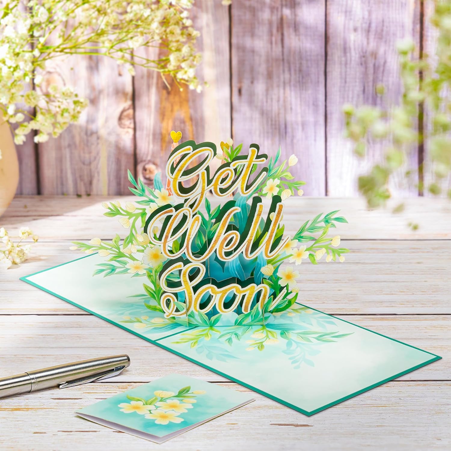 Get Well Soon Pop Up Card, Blossoming Field, Flowers, 3D Greeting Cards, Gifts For Mom, Mother In Law, Wife, Girlfriend, 5X7 - Includes Envelope And Message Note