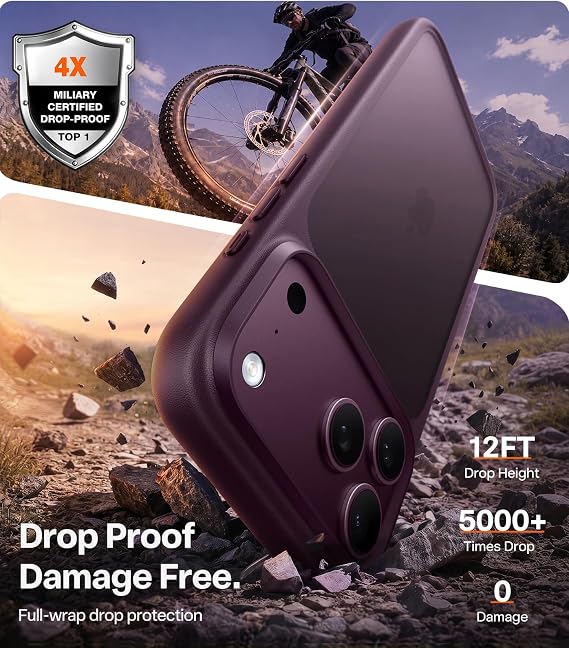 Shockproof Burgundy Purple Case for iPhone 18 Pro 2026 Upgraded Edition Protective Cover
