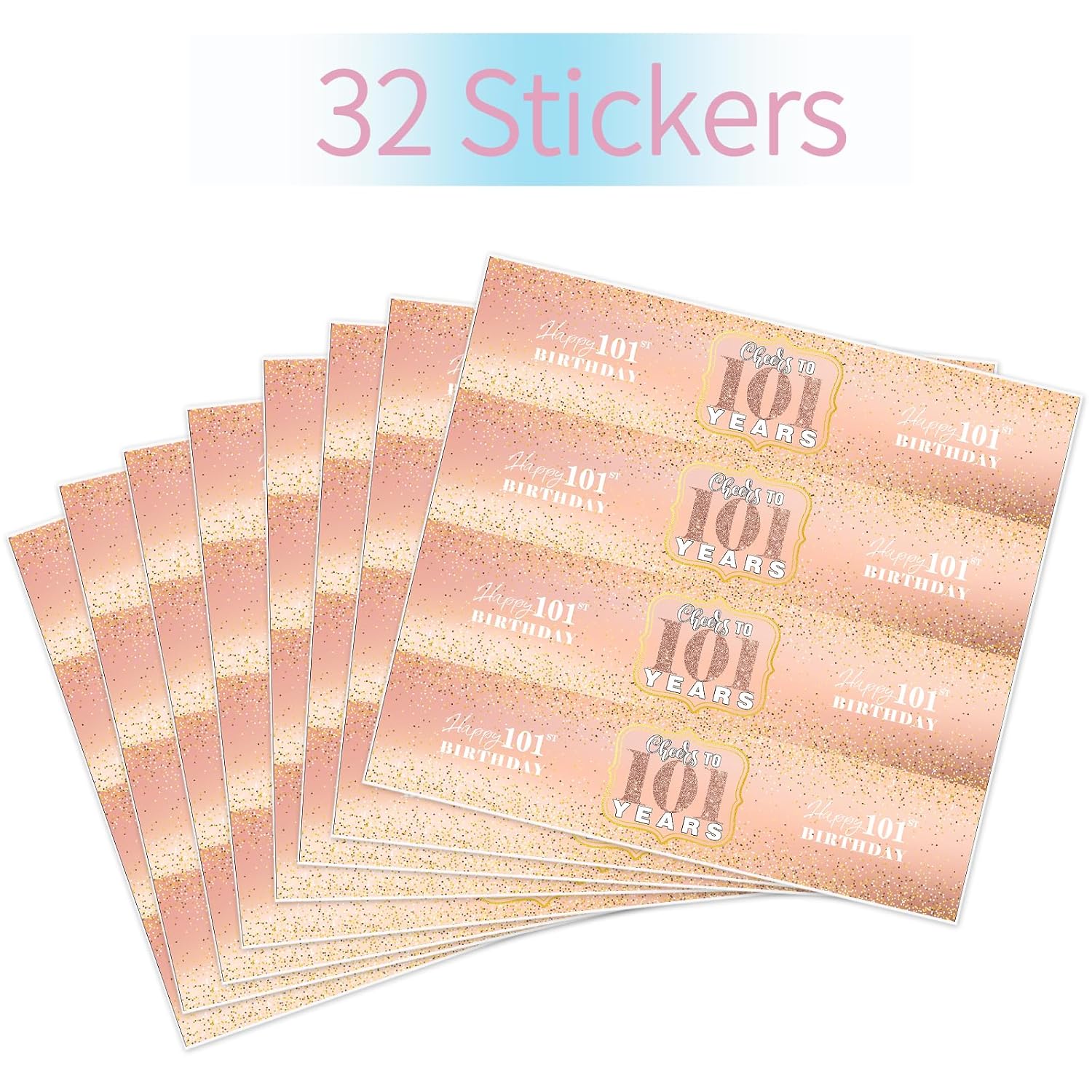 Happy 101St Birthday Water Bottle Stickers, 101 Years Old Birthday Water Bottle Label, Happy Birthday Party Decorations, Cheers To 101 Years Party Stickers Supplies 32 Stickers Rose Gold