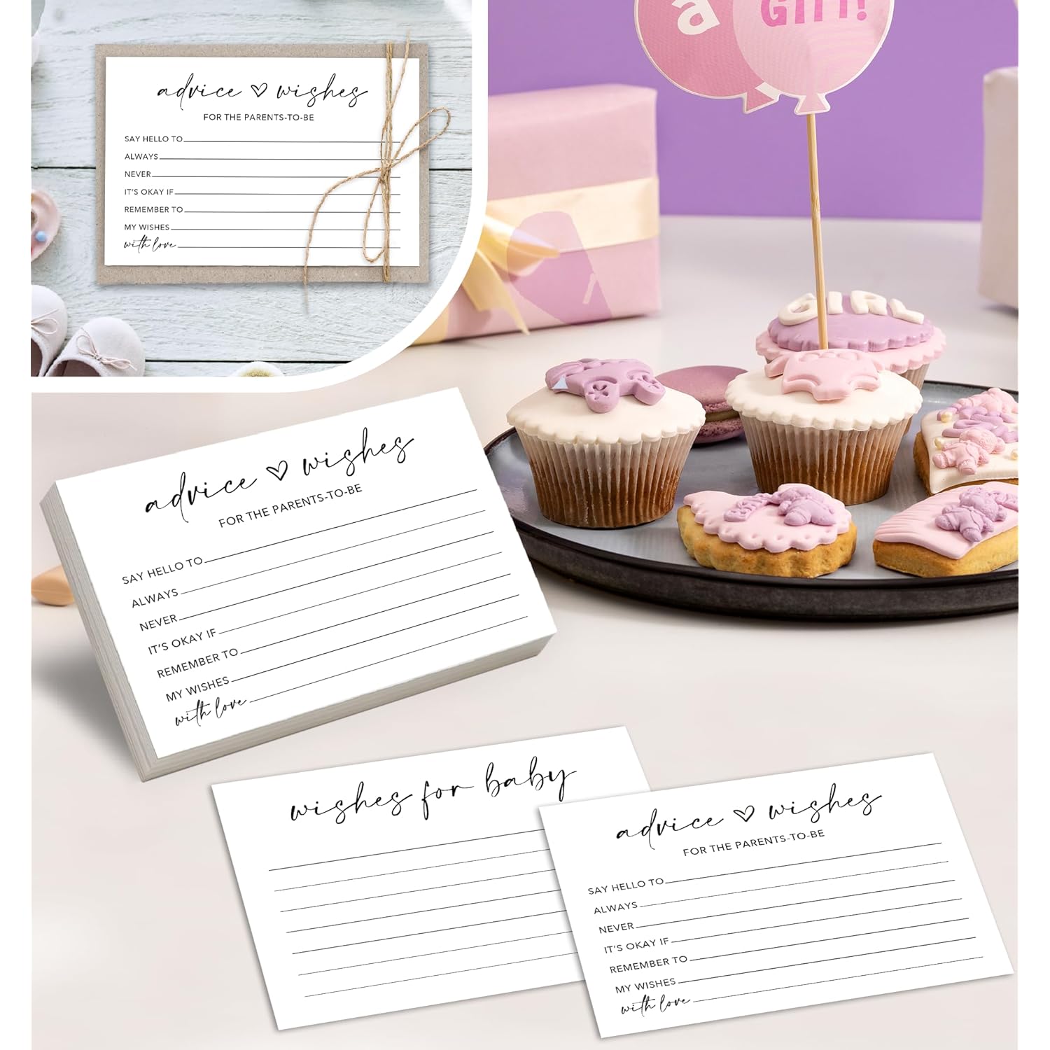 50Pcs Baby Shower Advice And Wishes Cards With Memory Guest Book – Sweet Messages For New Mom & Dad – Baby Shower Games, Party Decorations & Keepsake -A02