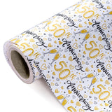 50Th Anniversary Wrapping Paper - Mini Roll - 17 Inch X 33 Feet - Gold 50Th Anniversary Design For Birthday, Party, Holiday