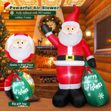 7 Ft Christmas Inflatable Santa Claus With Green Gift Bag, Blow Up Santa Claus Built-In Led Lights, Xmas Inflatable Indo