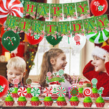 Christmas & Birthday Party Decorations - Candy Theme Banner, Cupcake Toppers & Balloons For Baby Showers