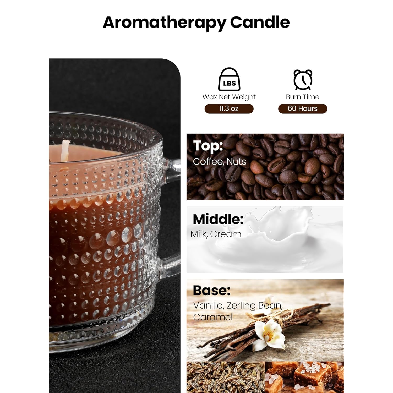 Vanilla Coffee Scented Candle, Natural Soy Wax Aromatherapy Candles For Home, 11.3 Oz | 60 Hours Long Lasting Jar Candles, Unique Relaxation Gifts For Women Birthday Anniversary Holiday,2 Wicks