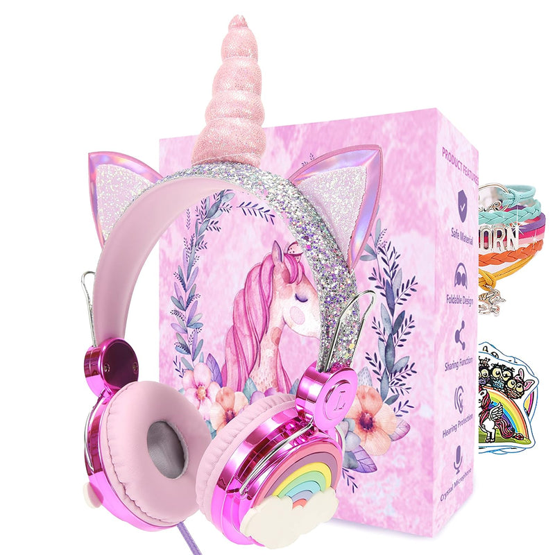 Kids Rainbow Headphones With Microphone For School,Unicorns Gifts For Girls Ch