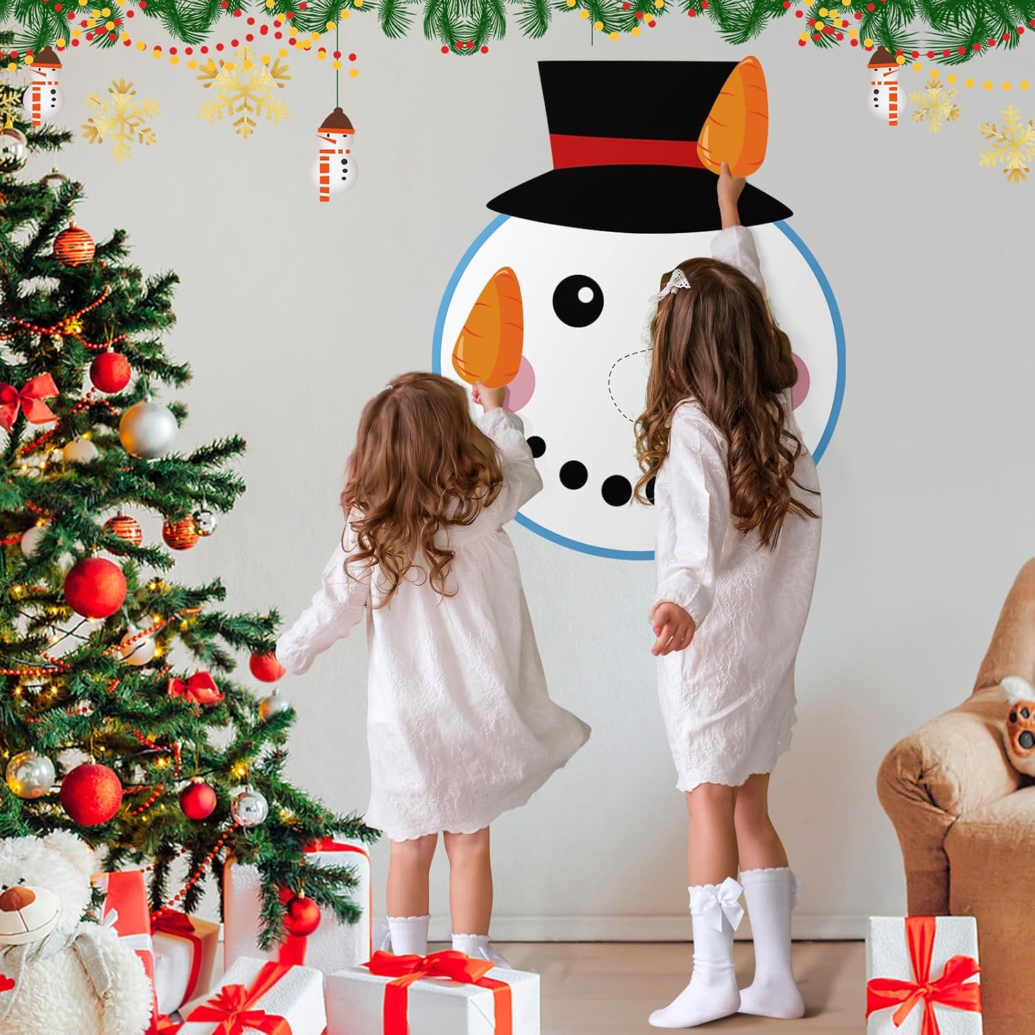 Pin The Nose On The Snowman Games With 20 Pcs Nose Stickers, Large Christmas Snowman Games For Kids Christmas Party Decorations Christmas Party Games Supplies