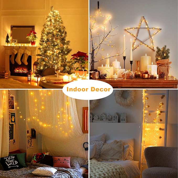 2 Pack Battery Operated Fairy Lights 20FT 60 LED Warm White Twinkle String Lights with Remote Timer Silver Wire for Bedroom Wedding Party Indoor Outdoor Decor