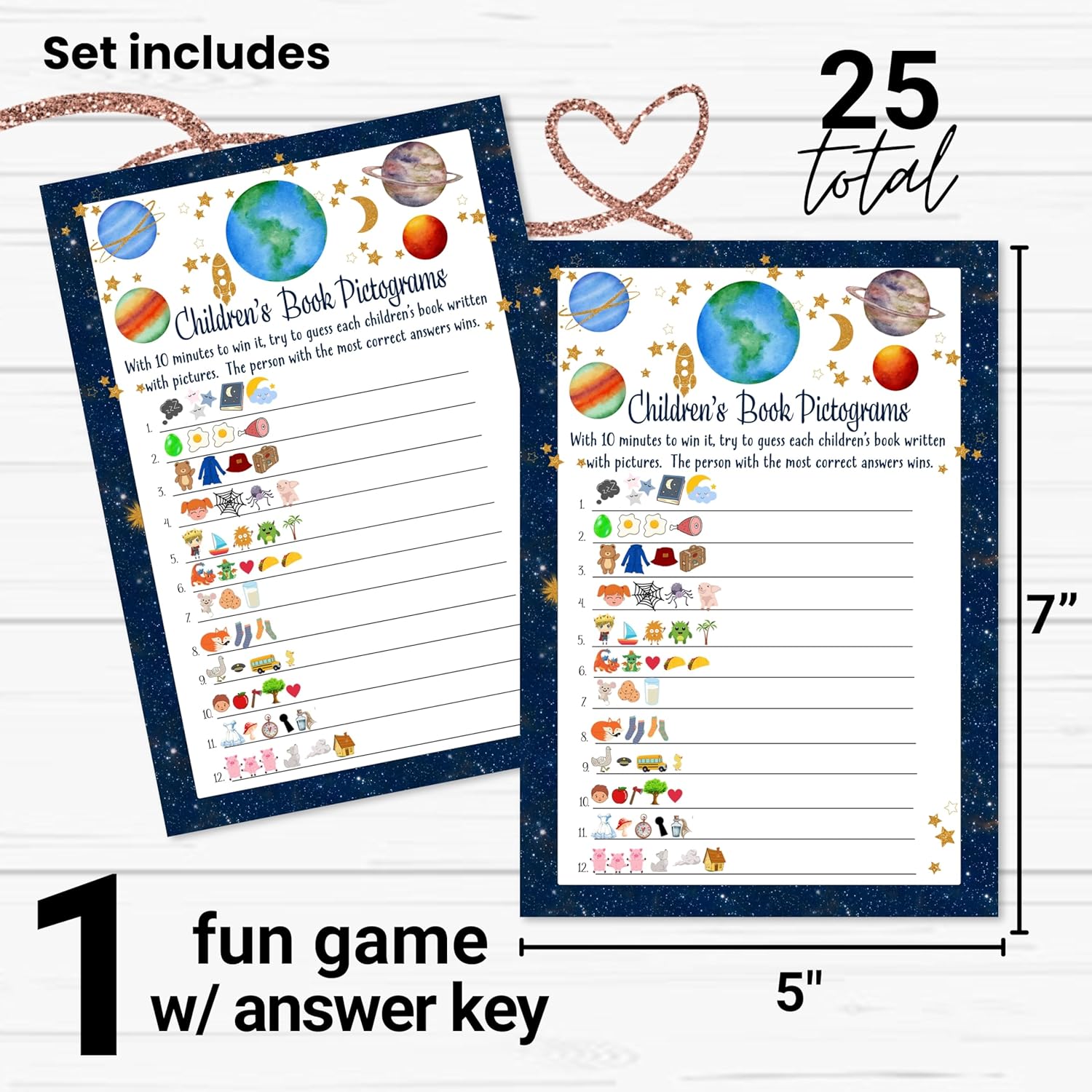 Out Of This World Baby Shower Games Boy - Fun Baby Shower Activities For Guests, Guess The Storybook Pictogram Titles, Cosmic Space Theme Adventure, 25 Cards Pack