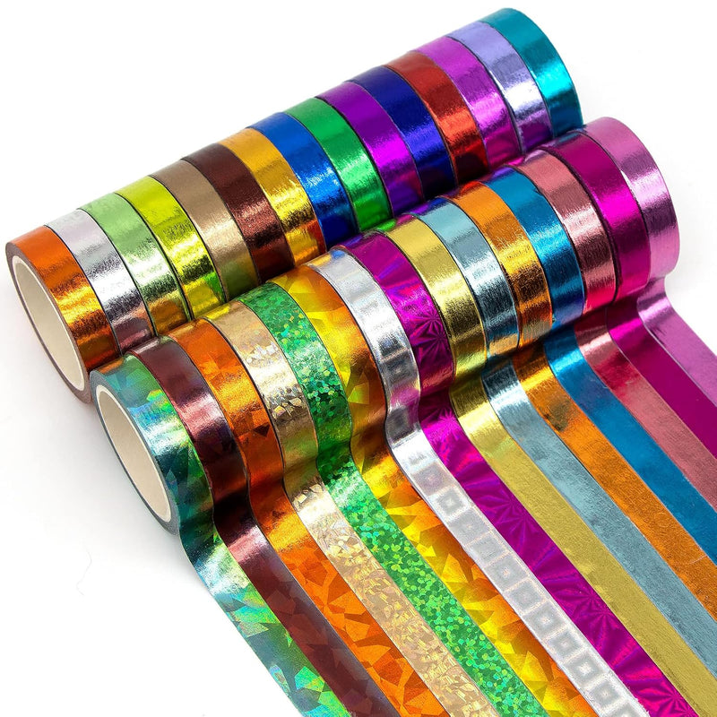 30 Rolls Washi Tape,Multi-Colored & Gold Metallic Washi Masking Tape - 8Mm X 4