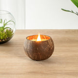 Restaurantware-Coco Casa 3.9 x 2.8 Inch Coconut Shell Candles, 10 Hand Poured Coconut Bowl Candles - Sandalwood And Shea Fragrance, Double Wax Blend, Soy Wax Scented Candle, Wooden Wick
