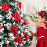 Christmas Glitter Poinsettia Flowers Artificial Flowers For Christmas Tree Decorations Red Wreath Florals With Stems And Clips 12 Pieces