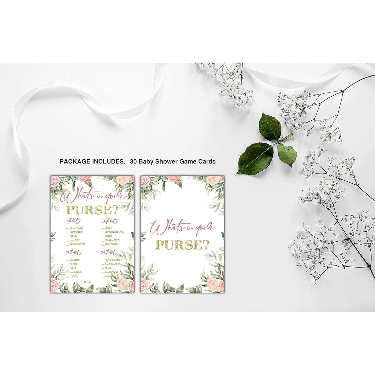 Baby Shower Games For Boys Or Girls - Baby Shower Game - Floral Greenery Gender Reveal Party/Baby Bump Party Supplies Activities - Pack Of 30 Game Cards(A07)
