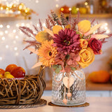 Artificial Dahlia Flowers With Vase, Silk Fall Flowers In Vase - Fall Decor For Home Centerpieces, Thanksgiving Party, Rustic Wedding