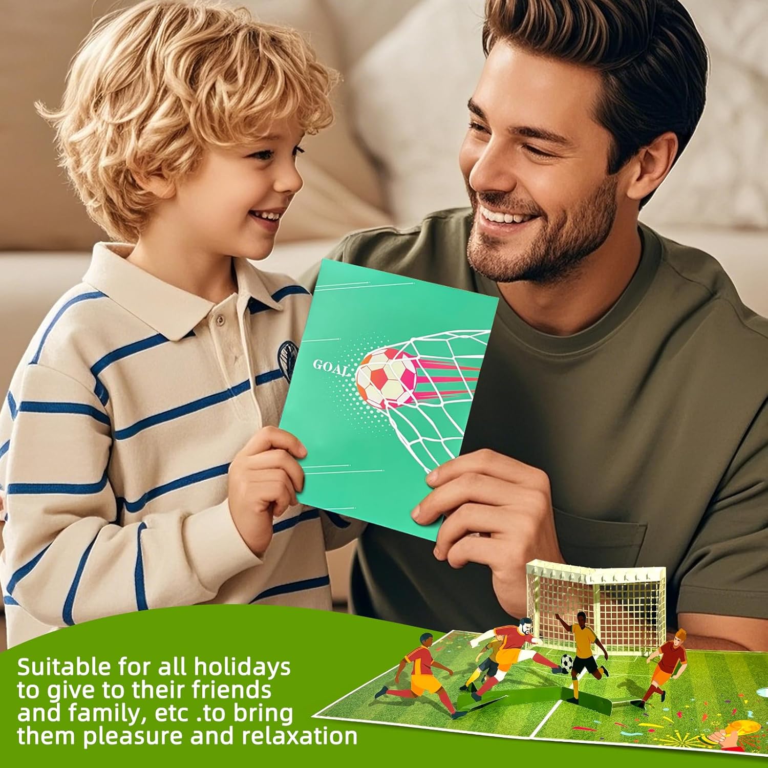 3D Football Pop-Up Card Father'S Day Card With Envelopes, Blank Greeting Cards, Sealing Stickers & Wish Cards - Birthday/World Cup/Graduation Gifts For Dad, Kids & Soccer Fans