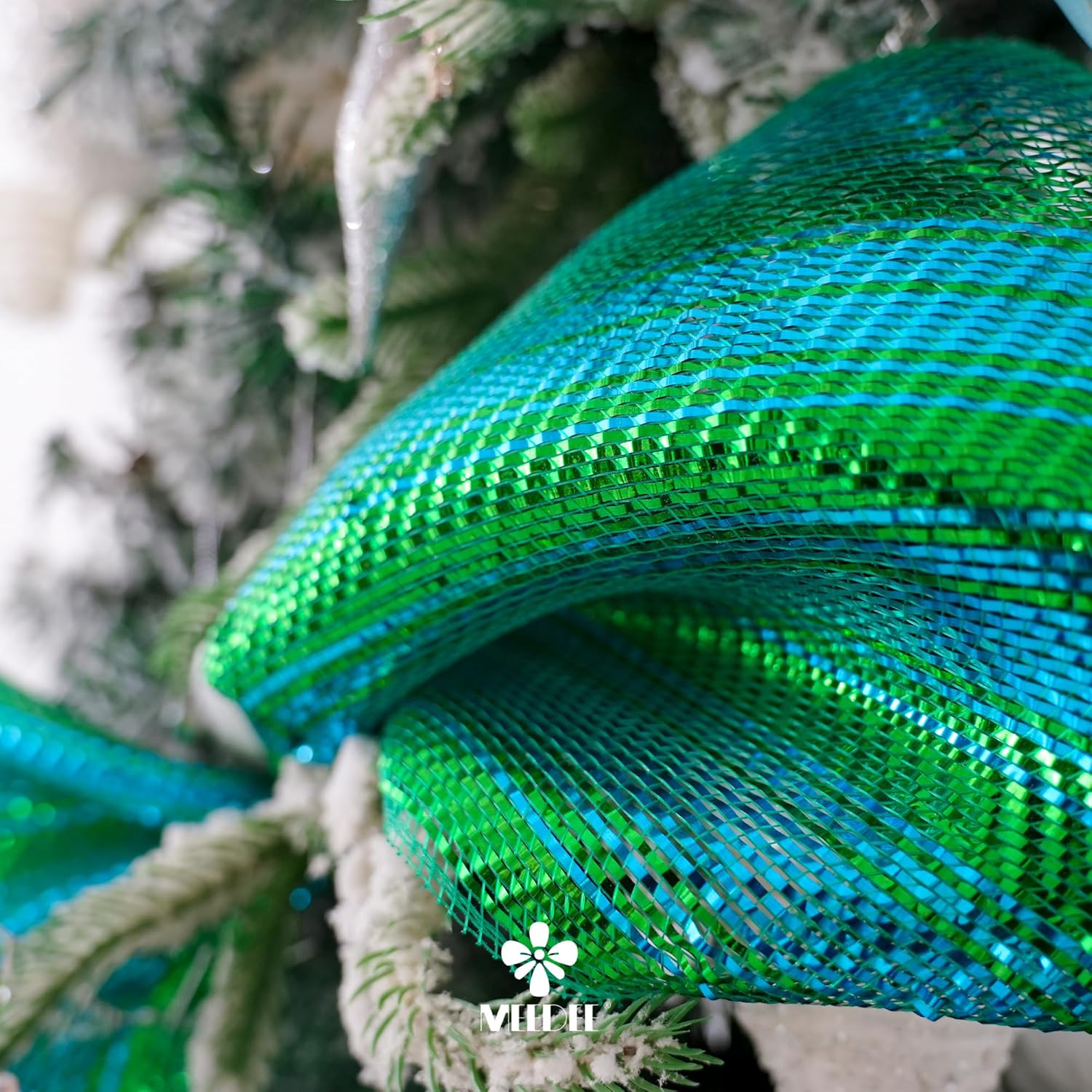 Peacock Ombre Deco Mesh 10 Inch Deluxe Wide Foil Metallic Xmas Mesh Christmas Tree Ribbon Ombre Mesh Ribbon For Christmas Tree, Wreaths, Garland, Gift Wrapping, Bows Making (30 Feet)