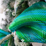 Peacock Ombre Deco Mesh 10 Inch Deluxe Wide Foil Metallic Xmas Mesh Christmas Tree Ribbon Ombre Mesh Ribbon For Christmas Tree, Wreaths, Garland, Gift Wrapping, Bows Making (30 Feet)