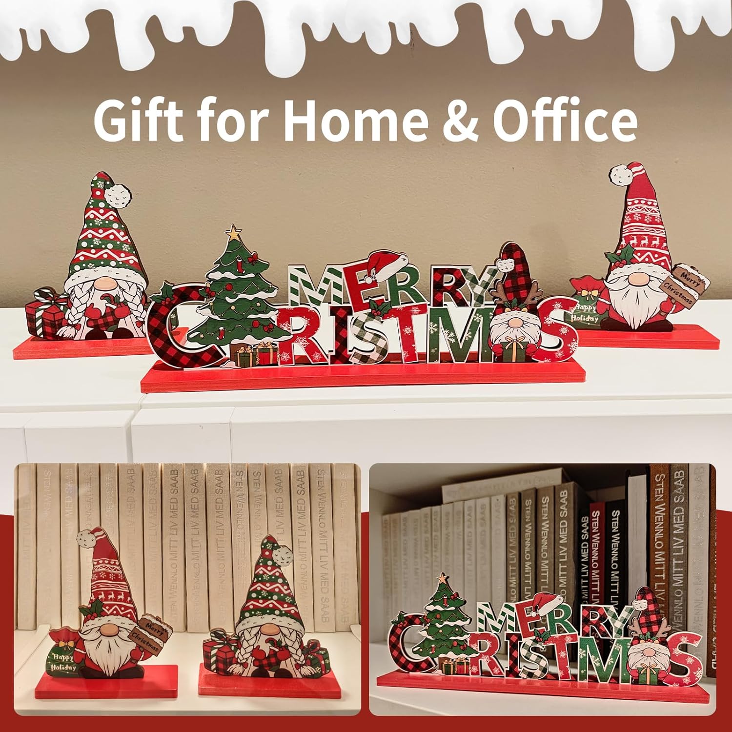 3Pcs Christmas Table Decorations Gnomes Tree And Merry Christmas Sign Centerpiece Tabletop Wooden Ornaments Indoor Xmas Decorations For Party Coffee Table Gifts