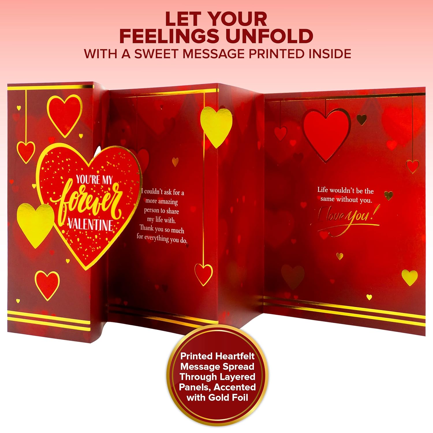Gold Foiled 5X7In Individual Valentine Card For Husband Set With Multi-Layered Design, Envelope And Stickers, For Wife, Romantic Partner, With Printed Message Inside - Gifting, Mailing