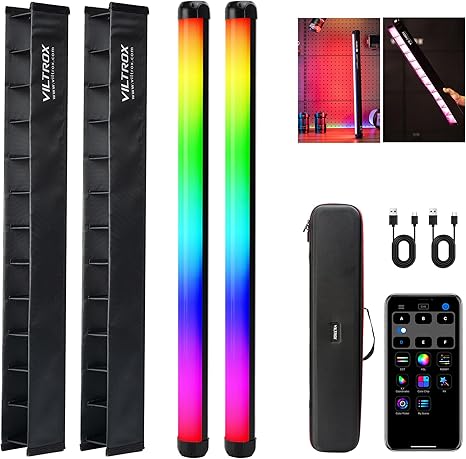 2 Pack K60 RGB LED Video Light Sticks Handheld 360 RGB Tube Light Wand with App Control