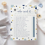 Little Star Baby Shower Games For Boys - 25 Guess Who Mommy Or Daddy Game Cards - Fun Guessing Activities For Guests - Prince Theme In Blue And Gold