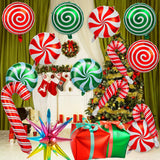 38Pcs Christmas Balloons, Big Red Green Candy Cane Foil Mylar Balloon For Party Decorations