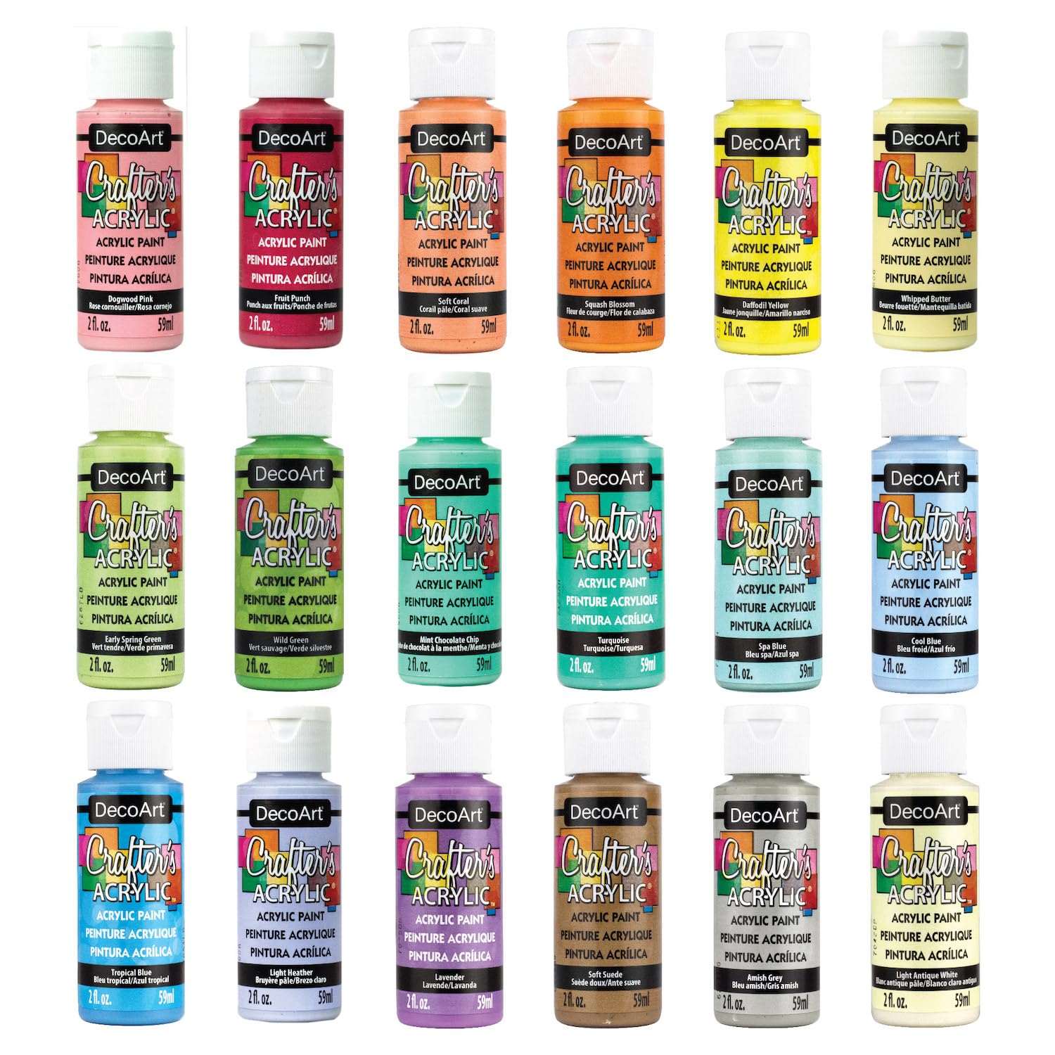 DecoArt Crafter’s Acrylic Pastels Paint Set, 18 (2 fl oz/59 ml) Assorted Matte Finish Colors, DIY Arts And Crafts Acrylic Paint, 36 Fl Oz(Pack of 1)