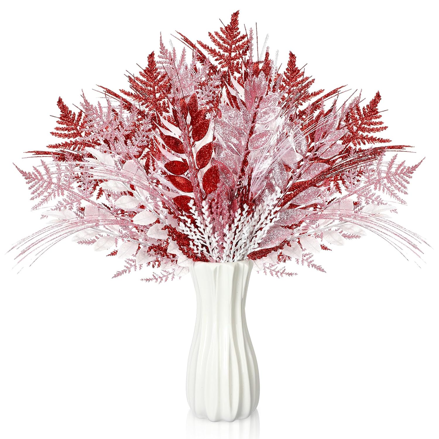 50 Pcs Valentines Picks Decoration 16.9 Inch Red Pink White Valentines Tree Picks And Sprays Glitter Artificial Branch Stems Table Decor For Tree Topper Vase Table Party Decor