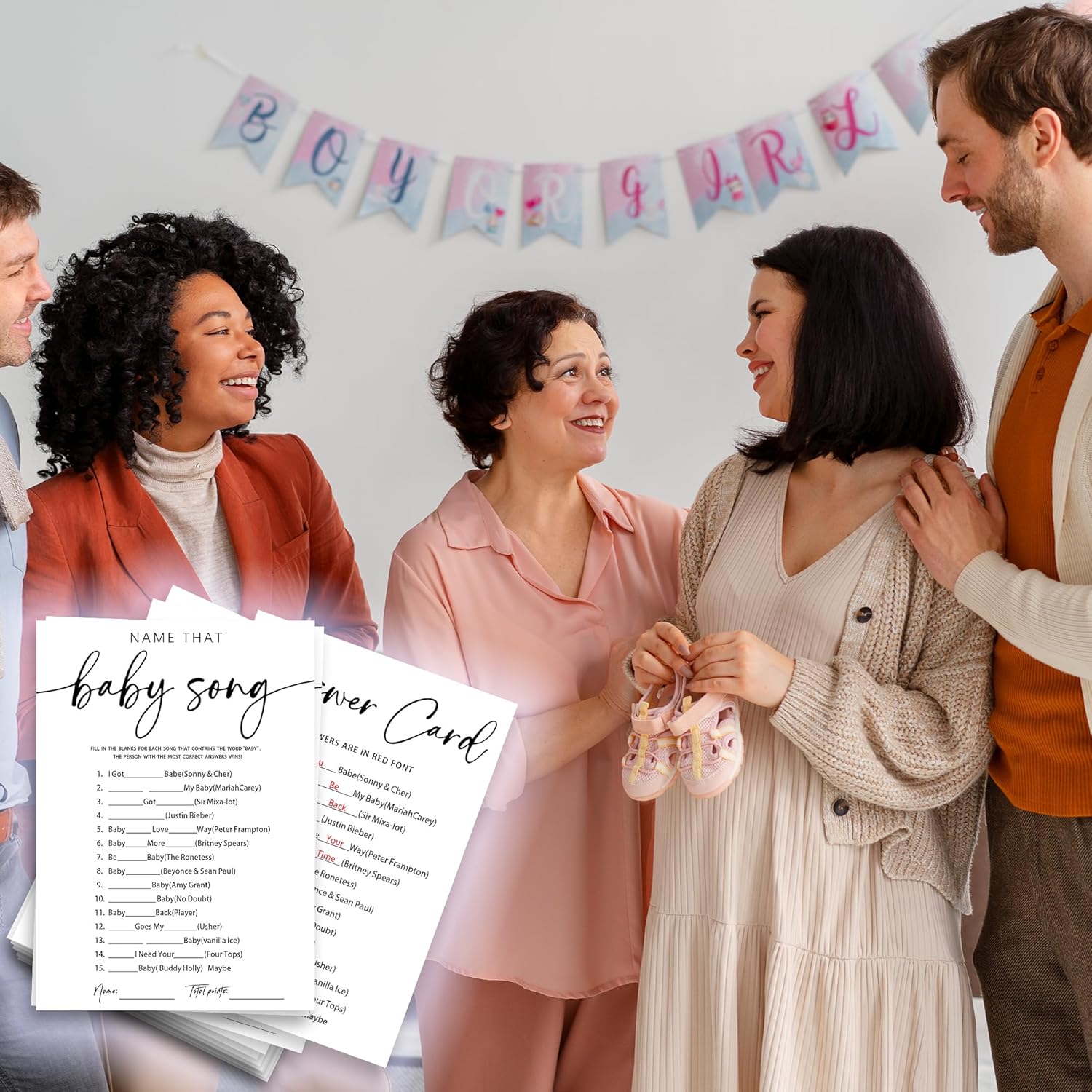 Minimalism White Baby Shower Game Kit - Name That Baby Song - 30 Baby Shower Game Cards With 1 Answer Card For Baby Boy Girl, Gender Reveal Games Baby Announcement Baby Shower Party Favors - B08