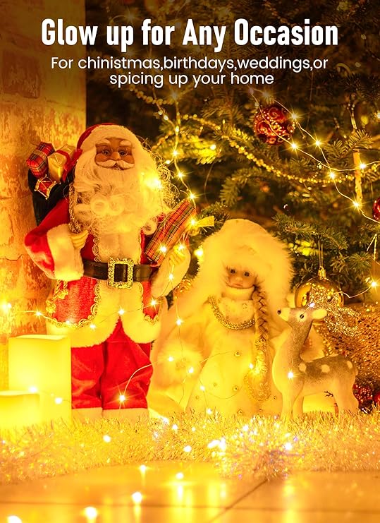 66FT 200 LED USB Fairy Lights Warm White Twinkle String Lights with Remote Timer Waterproof Silver Wire for Bedroom Christmas Decor