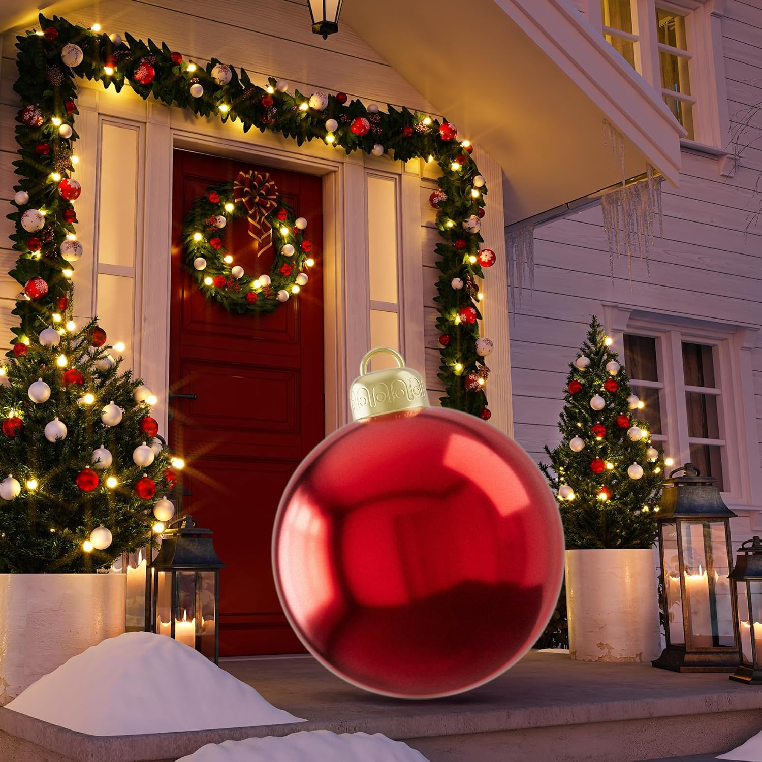 24 Inch Inflatable Christmas Balls Large Pvc Inflatable Christmas Ornaments Ball, Xmas Blow Up Ornaments For Outside Hol