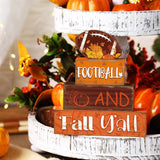 4 Pcs Fall Thanksgiving Decor For Home Football Wooden Signs With Sayings Fall Thanksgiving Tiered Tray Decor Pumpkin Football Tabletop Centerpiece Maple Leaf Block Signs For Office Kitchen Shelf