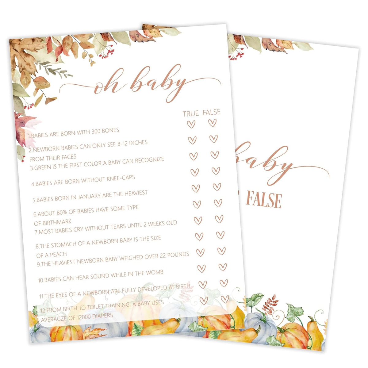 Baby Shower Games, Thanksgiving Oh Baby True Or False, 25 Double-Sided Game Cards + 1 Answer Card For Gender Reveal Party Decorations Supplies Announcement - C04