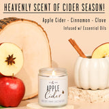 Apple Cider Candle, Fall Candles I Apple Cider, Cinnamon & Nutmeg - Infused With Essential Oils I Mulled Cider Fall Scented Candle (Soy) For Home I 9Oz Reusable Jar I 50Hr Burn I Made In Usa