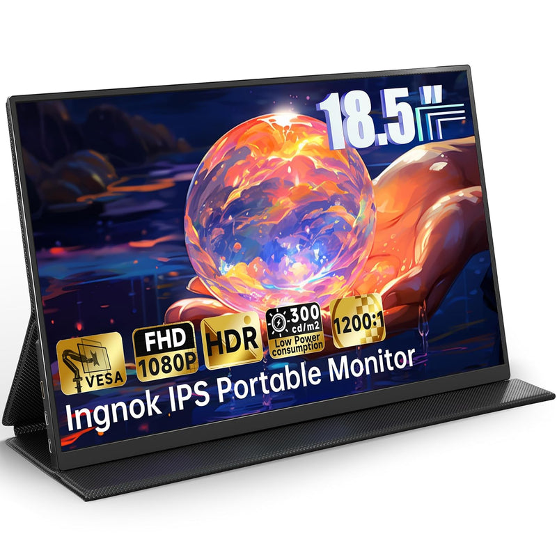 18.5 Inch Portable Monitor, 100% Srgb Fhd Laptop Screen Extender Usb C Hdmi Po