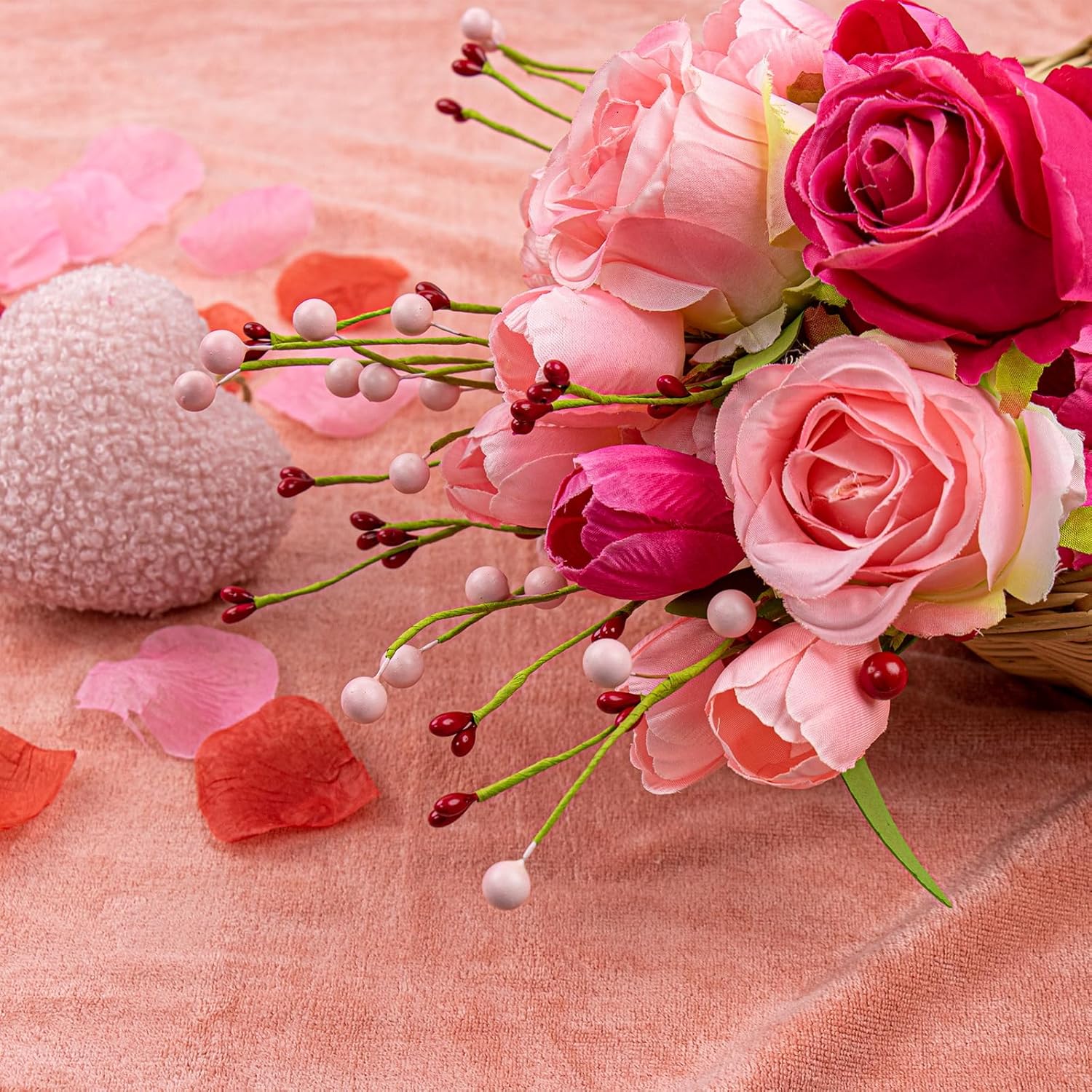 Valentine Centerpiece Table Decorations 10 Pcs Romantic Valentines Day Flowers Artificial Red Pink Valentine Flowers With Faux Tulips Roses For Flower Arrangement Vase Wedding Tablecenter