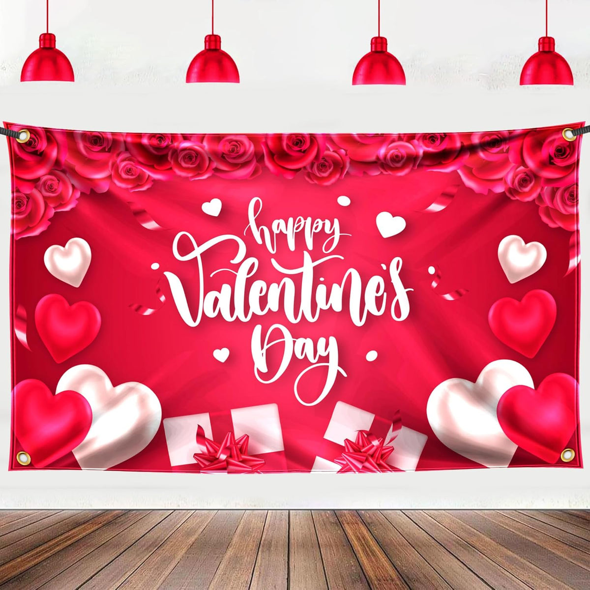 Pink Happy Valentines Day Banner - Xtralarge, 72X44 Inch | Valentines Day Backdrops For Valentines Day Decorations, Valentines Banner, Valentines Decorations