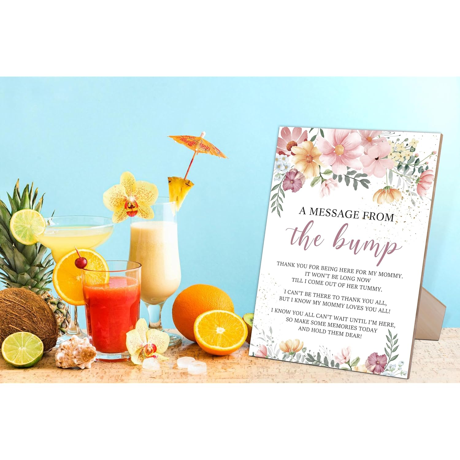Baby Shower Game For A Message From The Bump,Wooden Baby Shower Game Sign With Stand,Boho Flower Babyshower Table Decoration,Baby Shower Welcome Sign,Party Supplies,Gender Reveal Ideas,-11