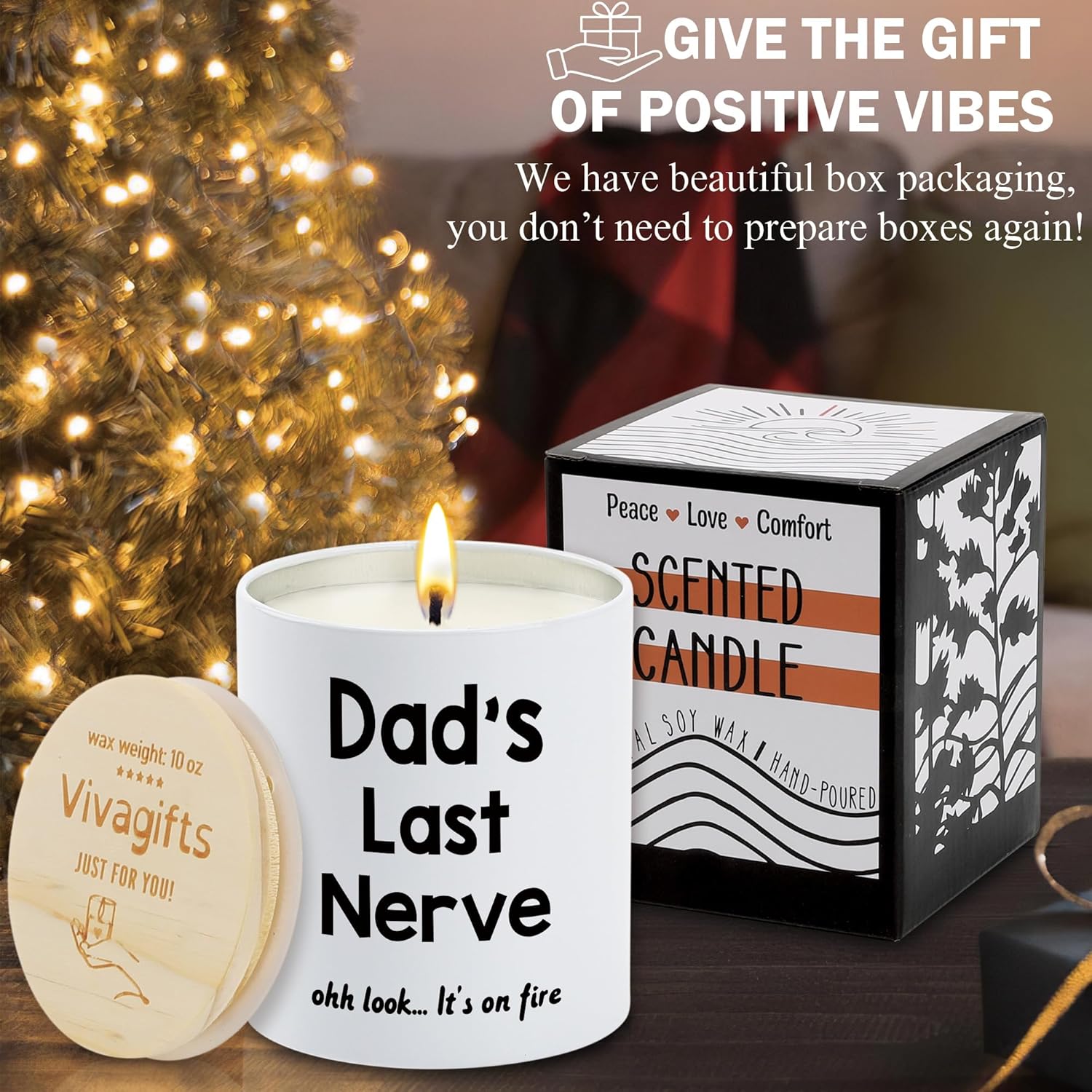 10Oz Candle Gifts For Dad Birthday Christmas From Daughter Son, Xmas New Daddy Stepdad Father In Law, Best Dad Ever Present, Father Sandalwood Scented Candle