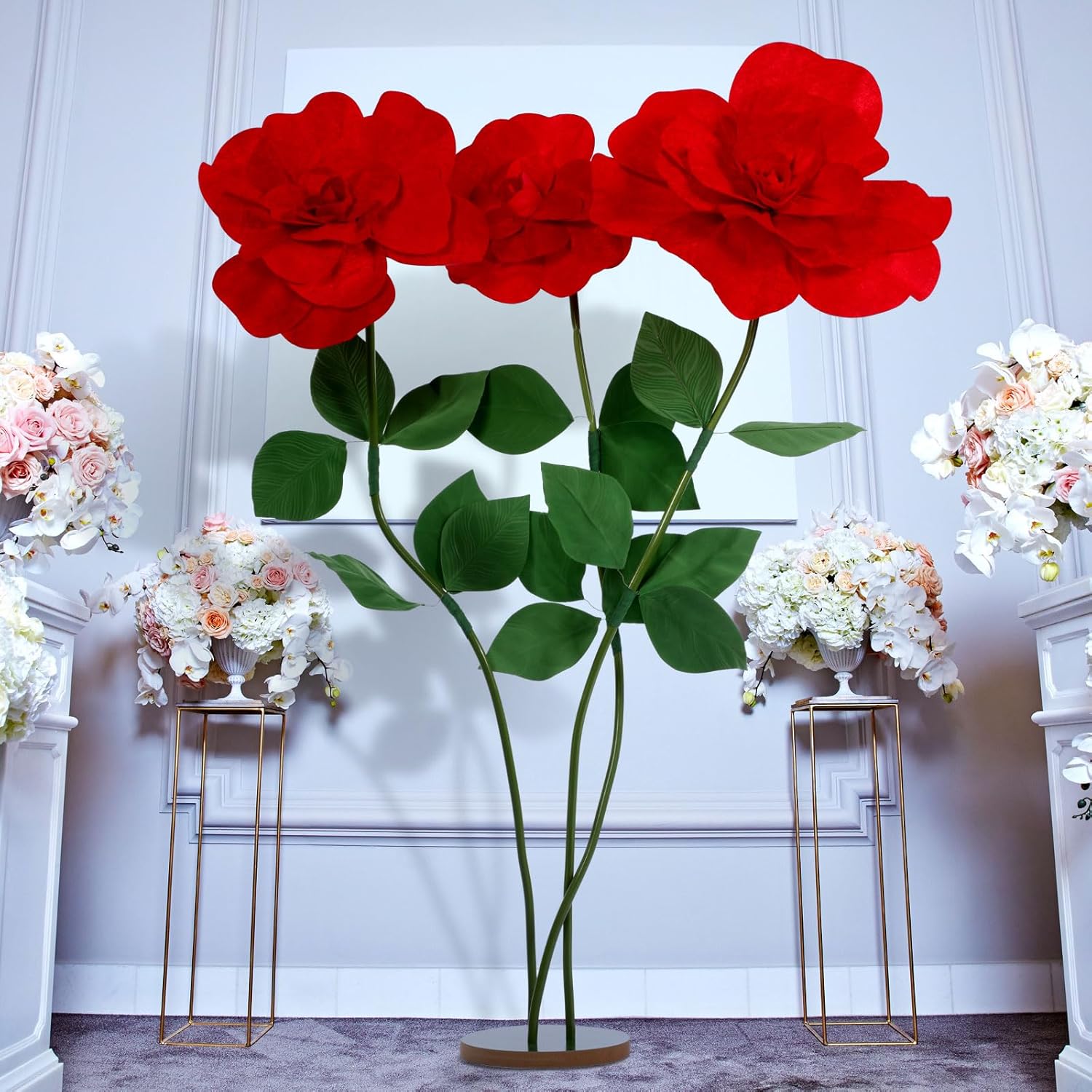 1 Set 5.9 Ft Valentines Giant Artificial Flowers Decoration Flannel Rose With Standing Stems And Base Valentines Giant Flowers Decoration For Wedding Reception Banquet Ceremony Party Window