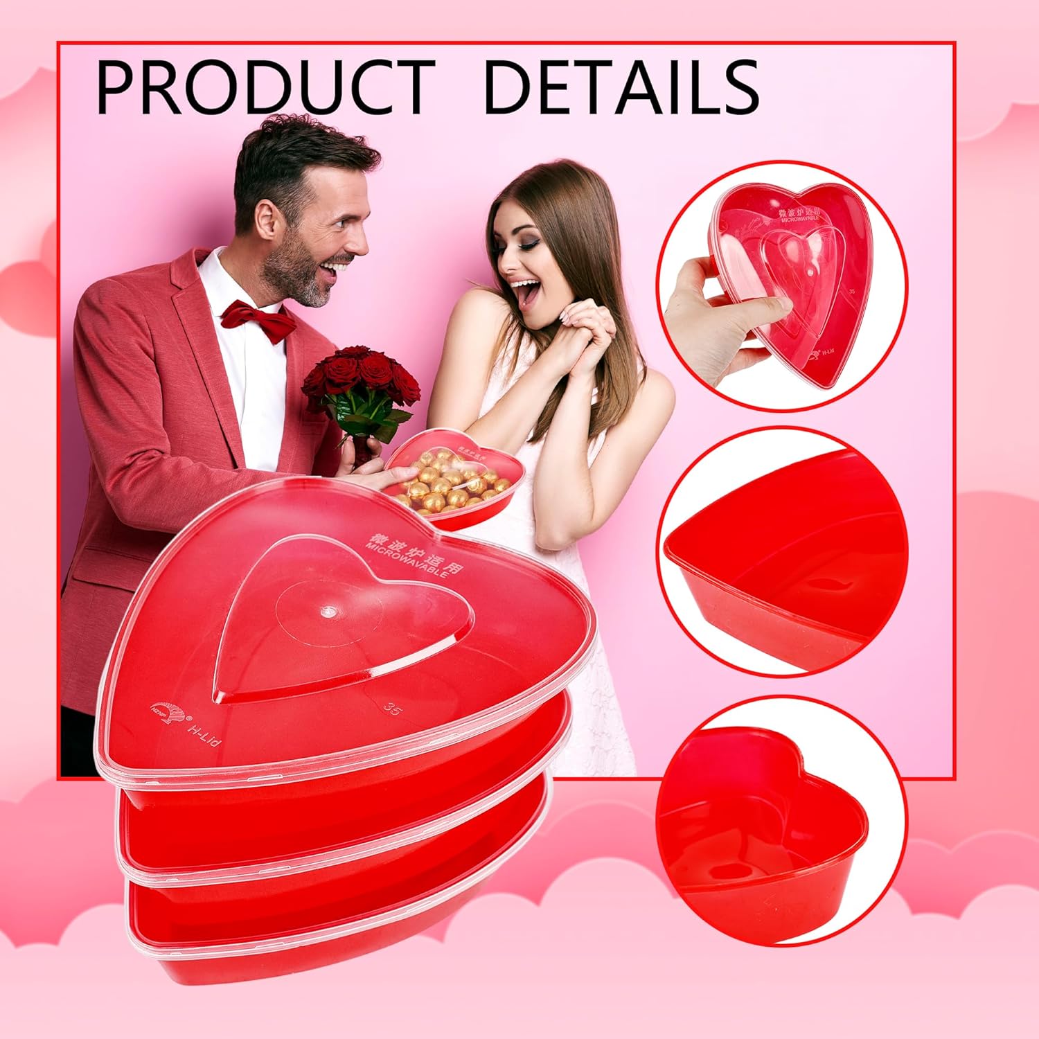 30 Pcs 22 Oz Valentine'S Day Heart Shaped Containers With Red Bows Plastic Heart Shaped Box With Clear Lid Food Storage Containers For Valentine Fruit Vegetable