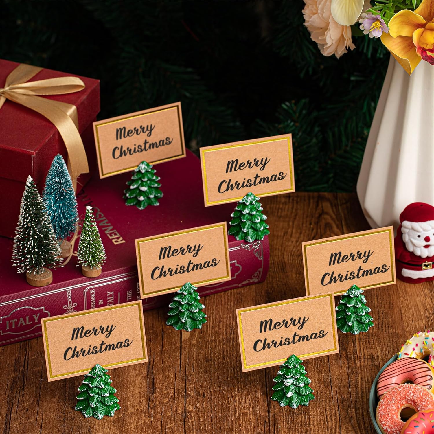 12 Pcs Christmas Tree Place Card Holders With Seating Cards Table Number Holders Place Cards For Christmas Party Wedding Anniversary Birthday Decorations (Green)