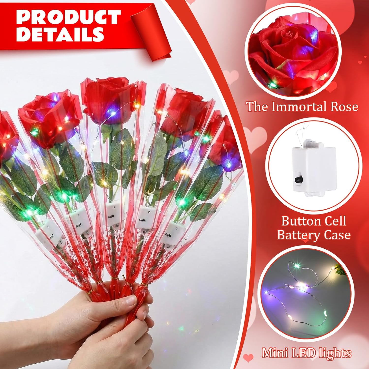 6 Pcs Valentines'S Day Flower Rose Lights Led Glowing Artificial Flowers Rose Simulation Roses Gifts For Girlfriend Mom Valentines'S Day Party Decor (Red)