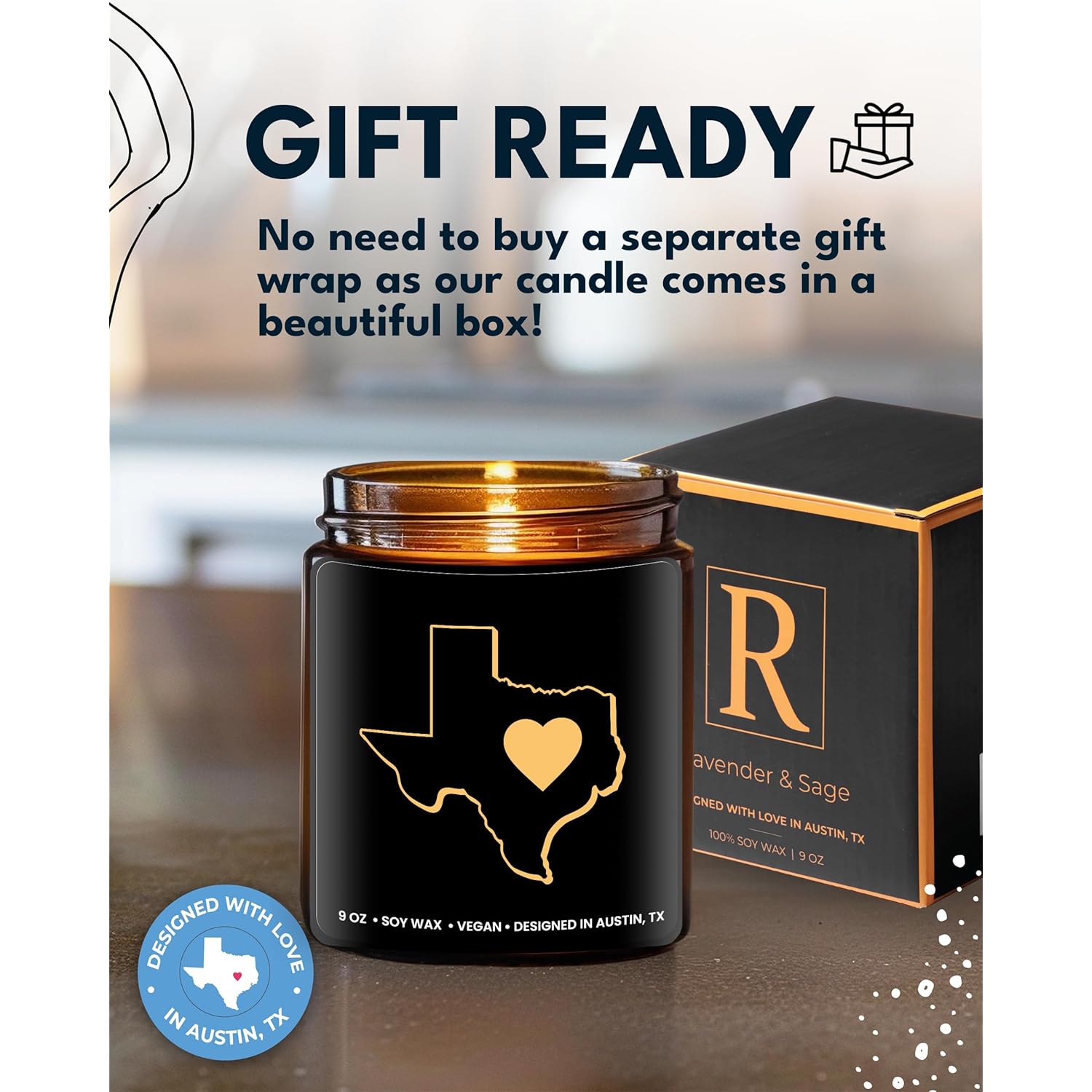 Texas Candle, House Warming Gifts For Women, Unique Texas Gifts For Men, Ideal State Themed Souvenirs For Him Or Her, Moving Away And Home Sick Gift, Birthday, Christmas, Special Occasions, Gift Ready