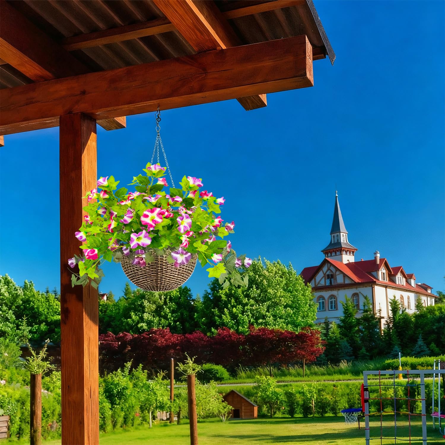Artificial Flowers-Outdoors 2Pcs Spring Faux Morning Glory Look Real Silk Flowers For Outside Planter Uv Resistant Fake Flowers For Home Garden Balcony Yard Porch Deco Faux Petunias Flower