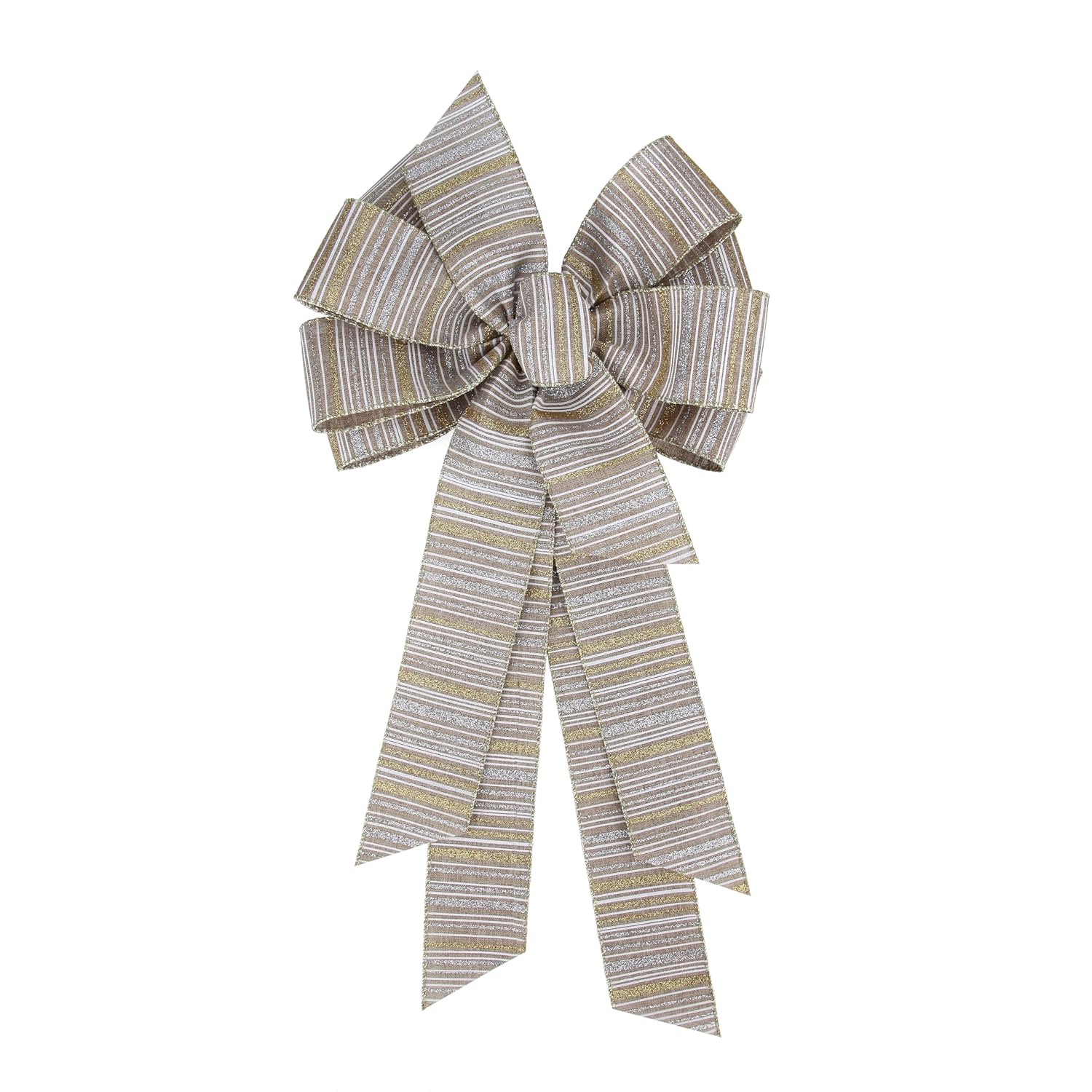 Large 11 X 20 Inch Big Burlap Ribbon Bow Gold Silver Gillter Stripe Wreath Ribbons And Bow Use For Christmas Gift Wrapping, Party Decoration (Gold And Silver Stripe)